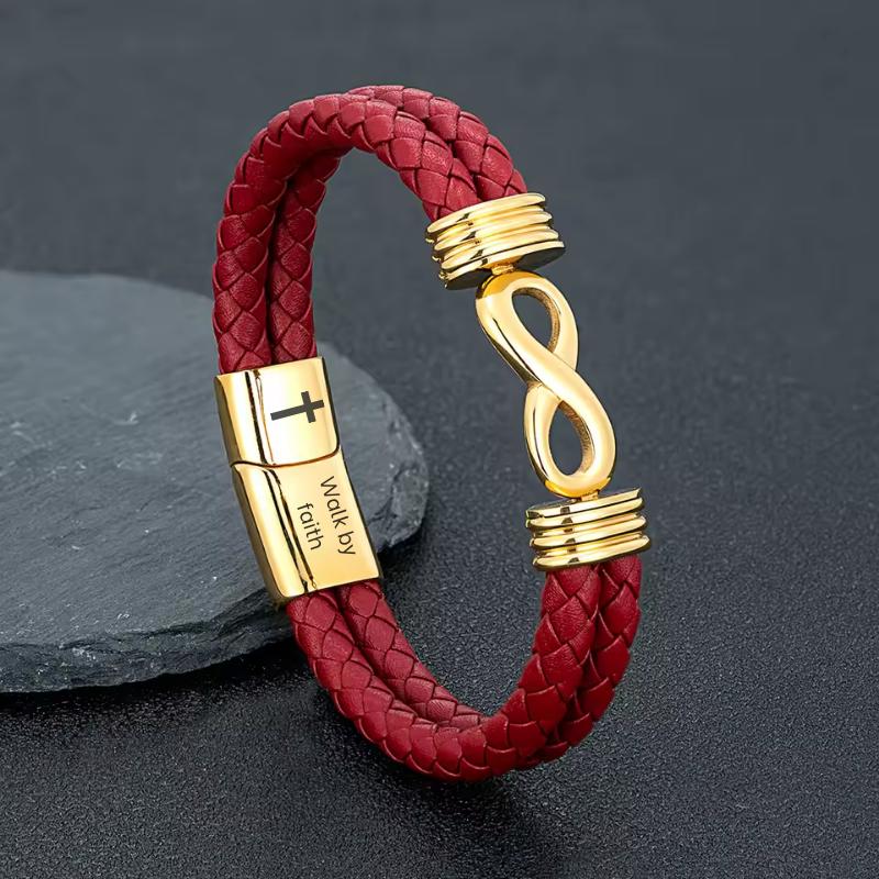 EternaLink Women’s Double Braided Red Leather Infinity Bracelet-Personalised Bracelet-Auswara