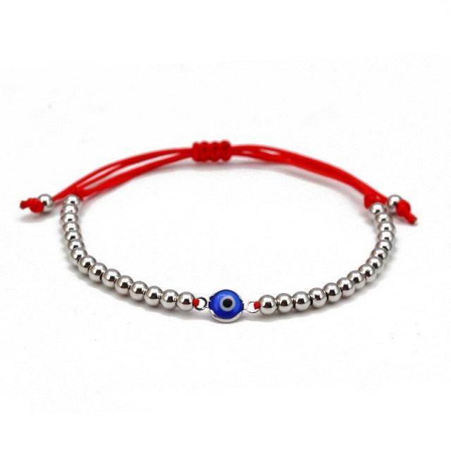 Evil Eye Braided Bracelet with Silver Beads-Evil Eye Bracelet-Auswara
