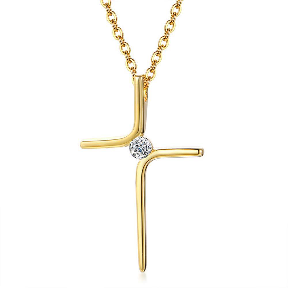 Gold Colour Cross Necklace with Cubic Zirconia-Cross Necklace-Auswara