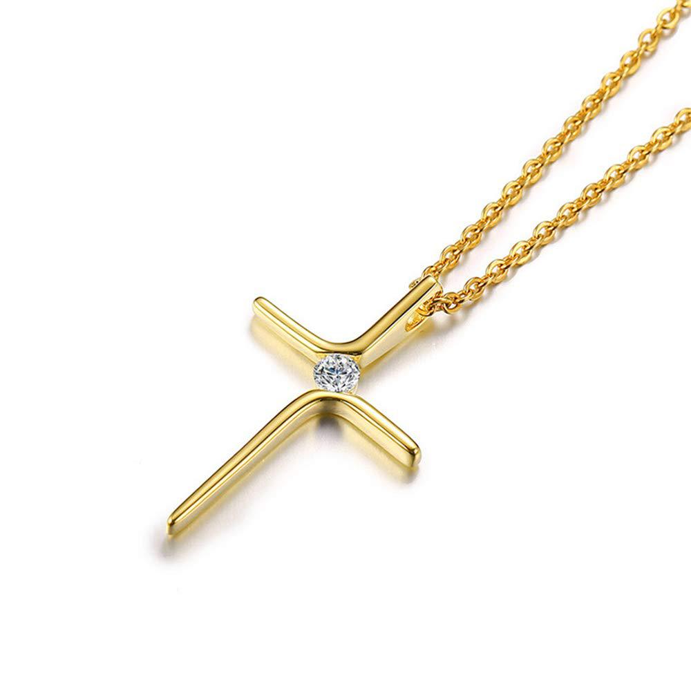 Gold Colour Cross Necklace with Cubic Zirconia-Cross Necklace-Auswara