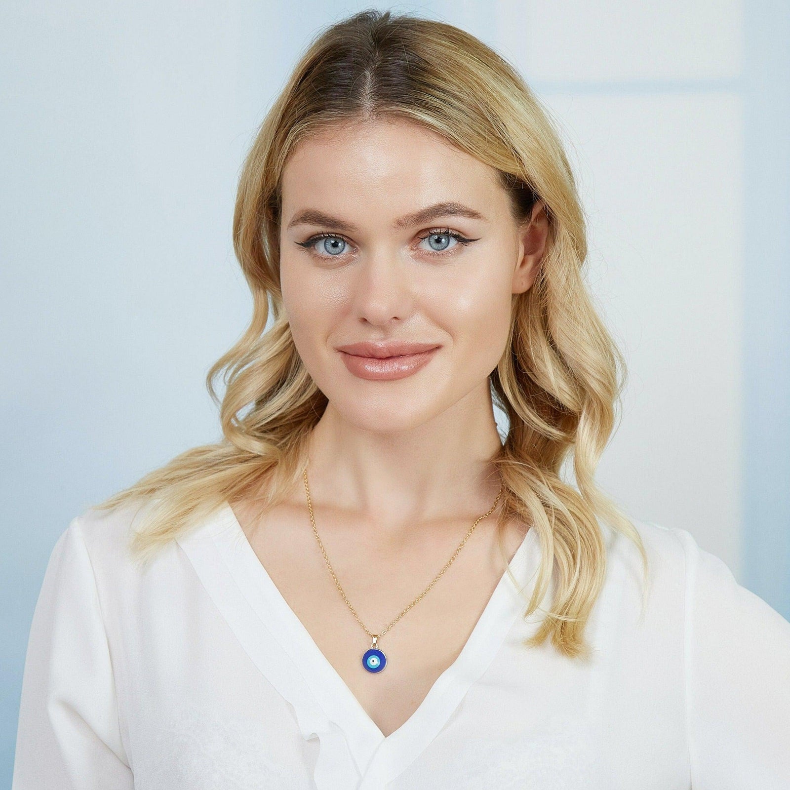 Gold Colour Evil Eye Round Pendant Necklace-Evil Eye Necklace-Auswara