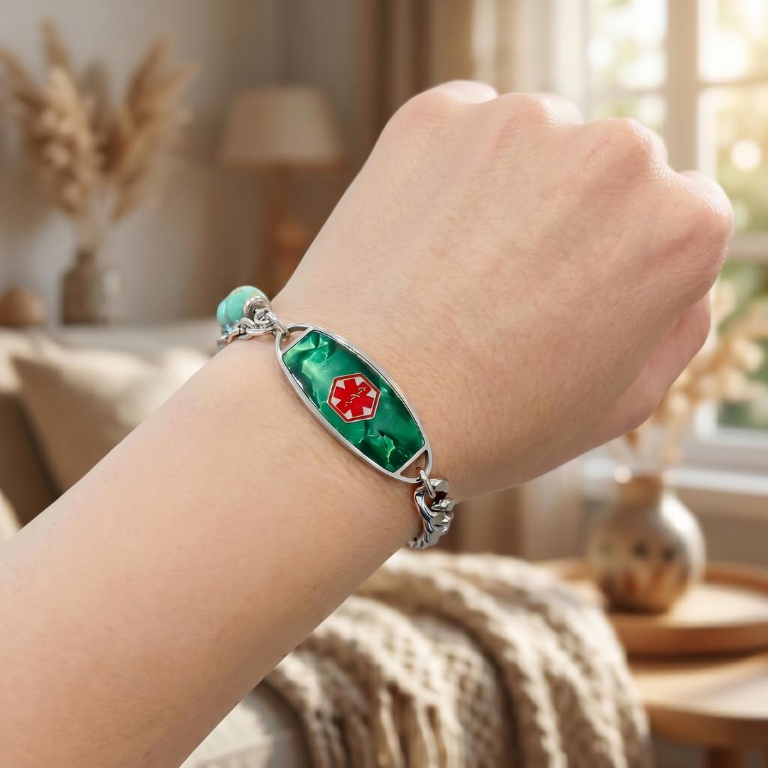 Green Monaco Women Medical ID Bracelet-Medical ID Bracelet-Auswara
