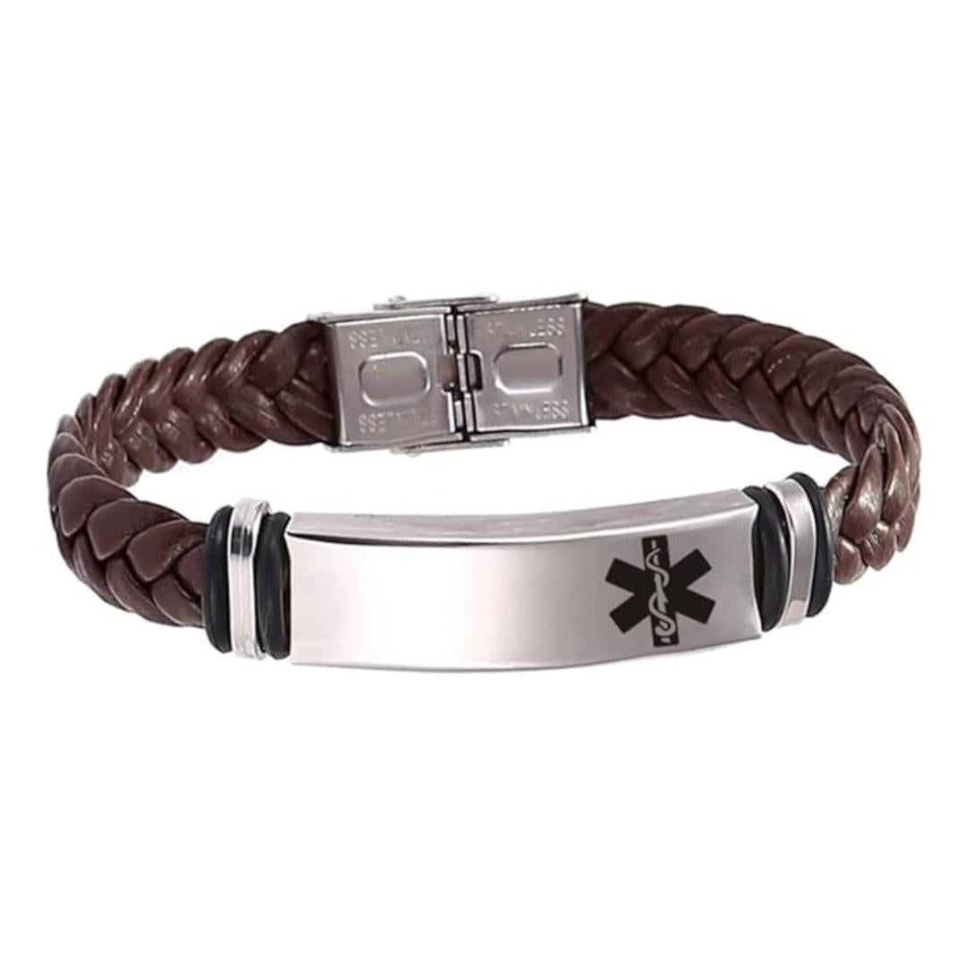 Guardian Braided Leather Medical ID Bracelet-Medical ID Bracelet-Auswara