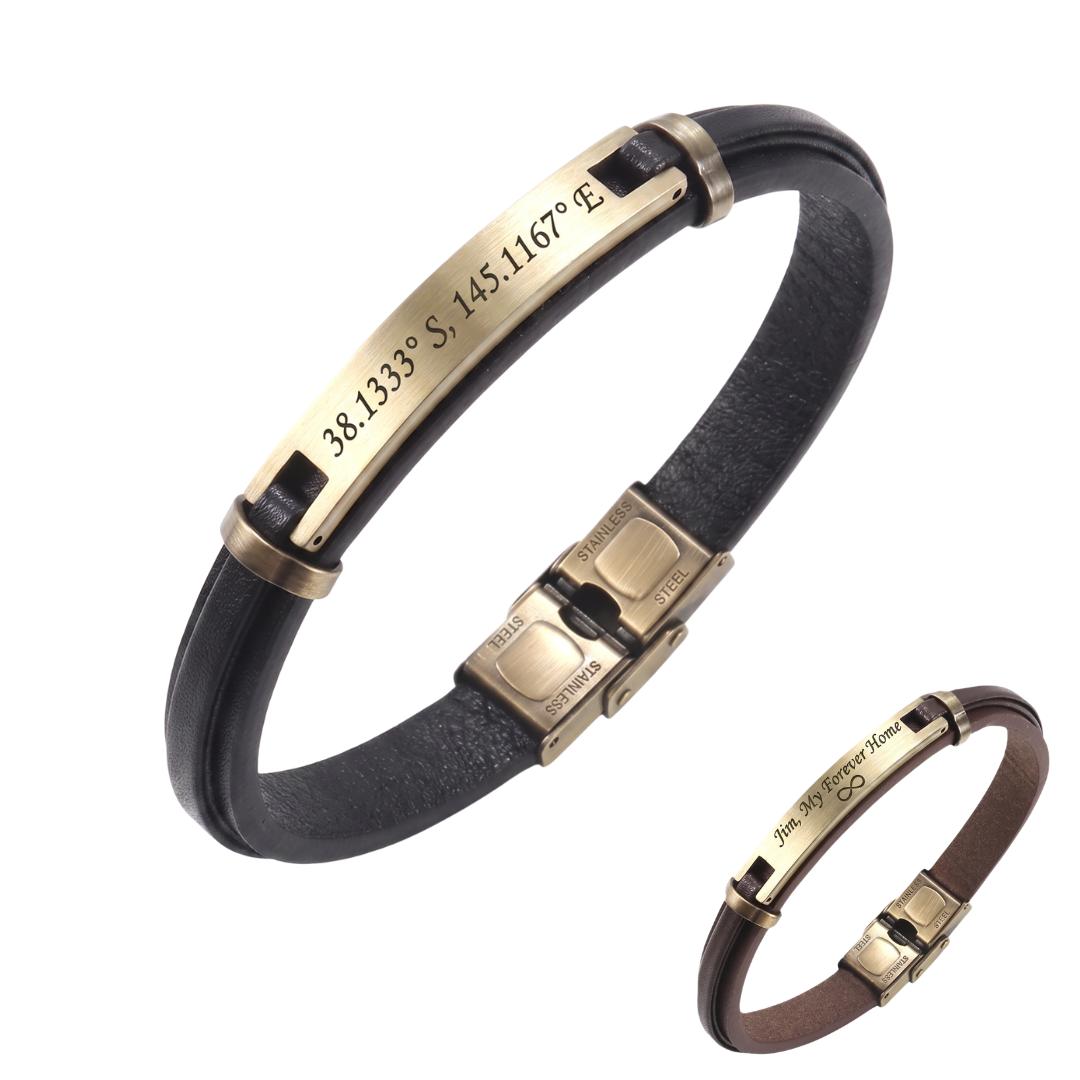 HeritageBond Personalised Leather Bracelet-Personalised Bracelet-Auswara
