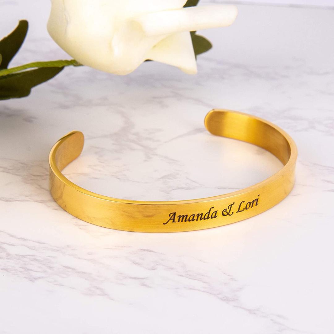 Inspirational Engraved Gold Cuff Bracelet-Personalised Bracelet-Auswara