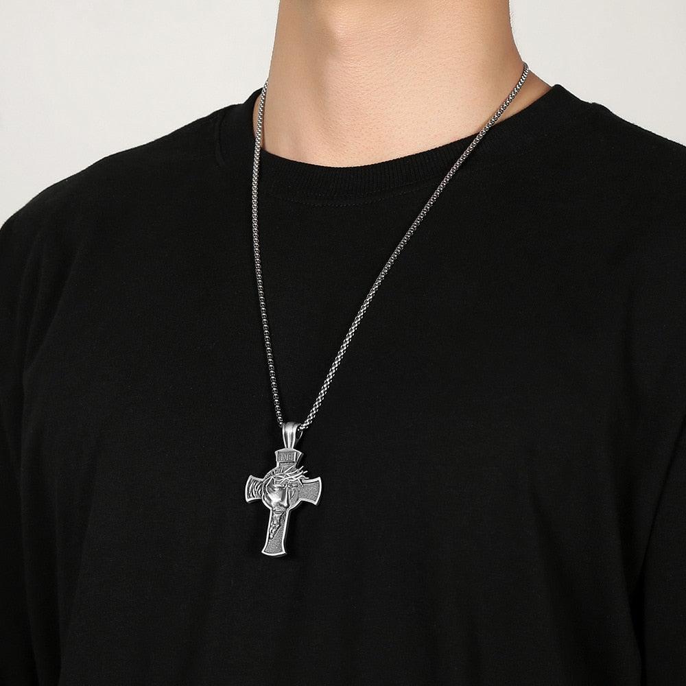 Jesus Face Crucifix Cross Pendant Necklace-Cross Necklace-Auswara