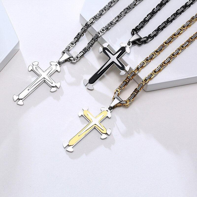 Large Cross Pendant with Chain Necklace-Cross Necklace-Auswara
