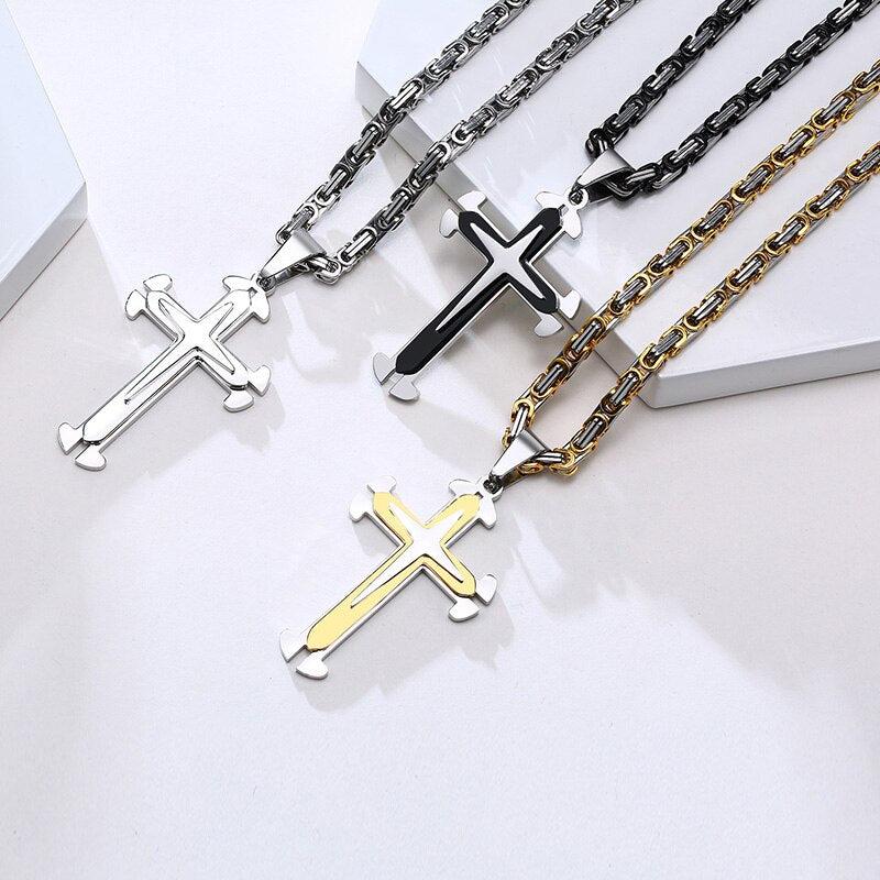 Large Cross Pendant with Chain Necklace-Cross Necklace-Auswara