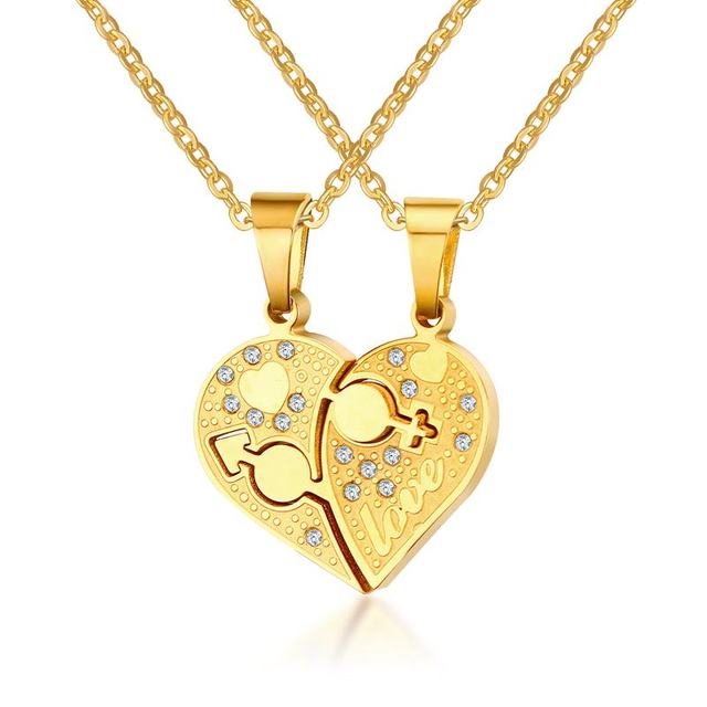 Love Link Duo Steel Necklace – Gold Colour-Couples Necklace-Auswara