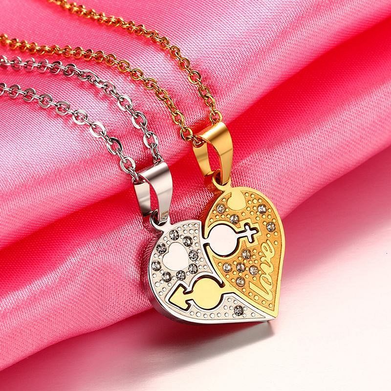 Love Link Duo Steel Necklace – Silver & Gold Colour-Couples Necklace-Auswara