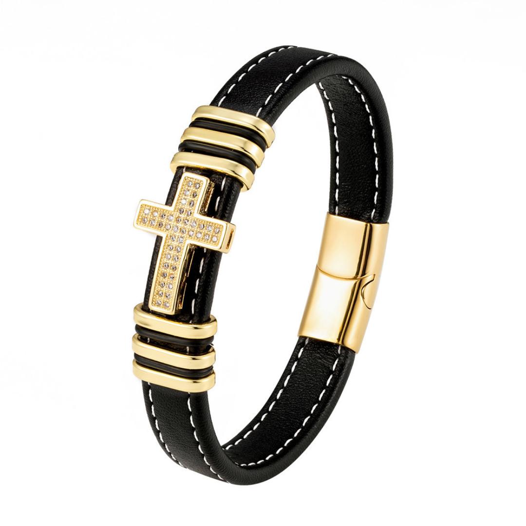 Lumine Custom Cross Leather Bracelet-Personalised Bracelet-Auswara