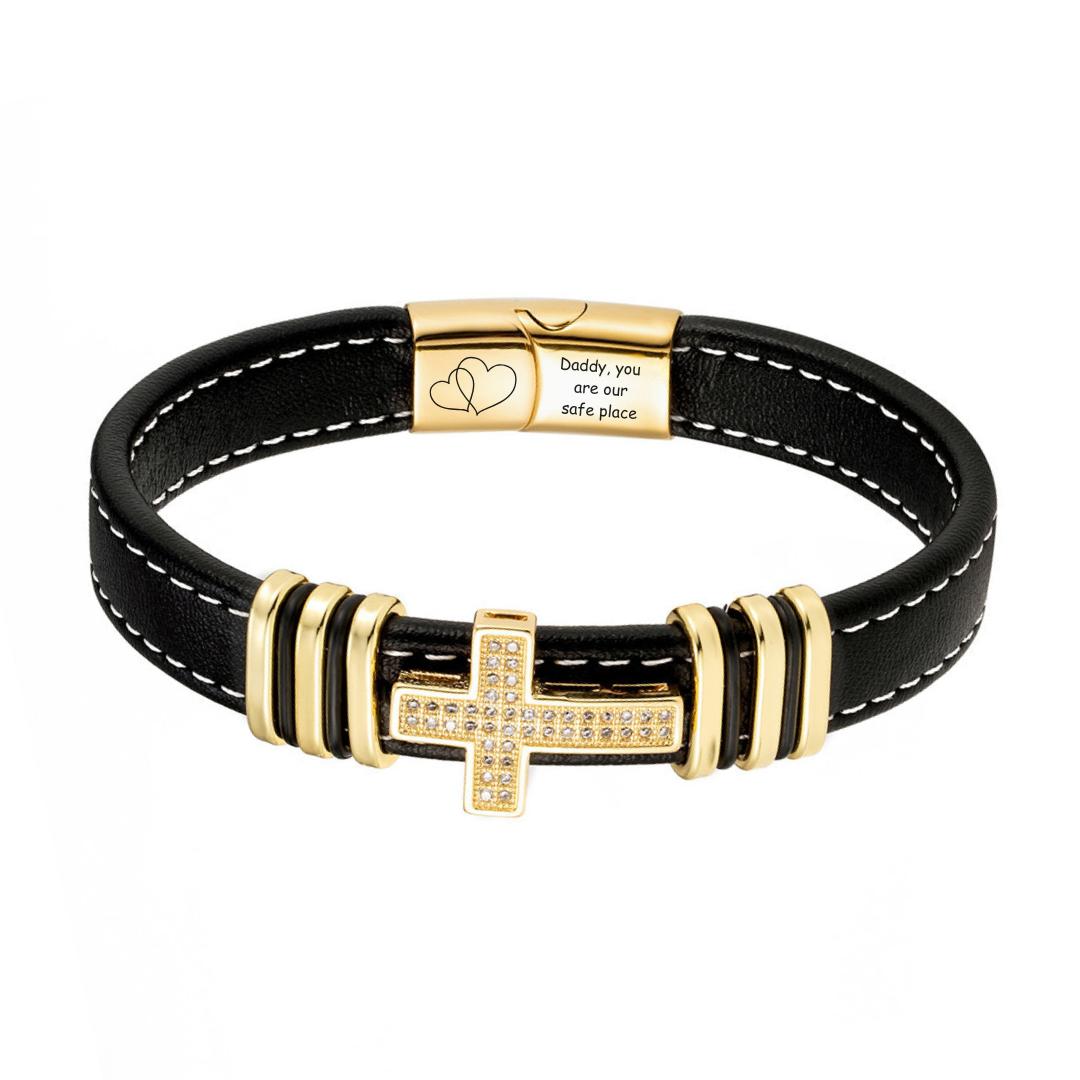 Lumine Custom Cross Leather Bracelet-Personalised Bracelet-Auswara