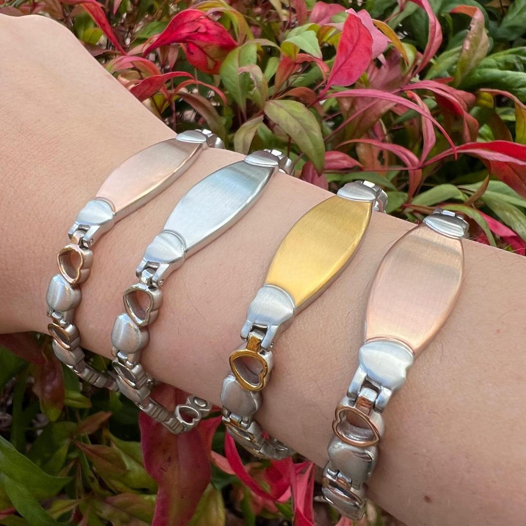 LustraLink Dual Engraving Heart Link Bracelet-Women Bracelets-Auswara