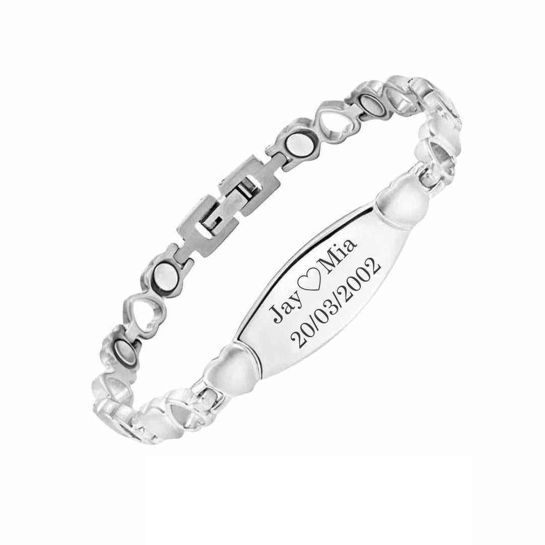 LustraLink Dual Engraving Heart Link Bracelet-Women Bracelets-Auswara