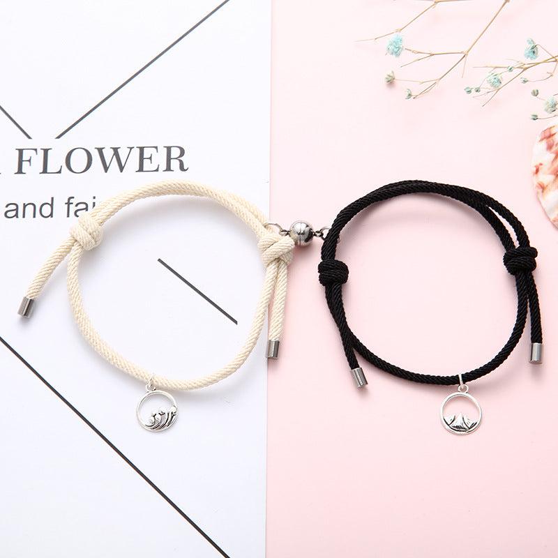 Magnetic Black & White Friendship Rope Bracelets-Friendship Bracelets-Auswara