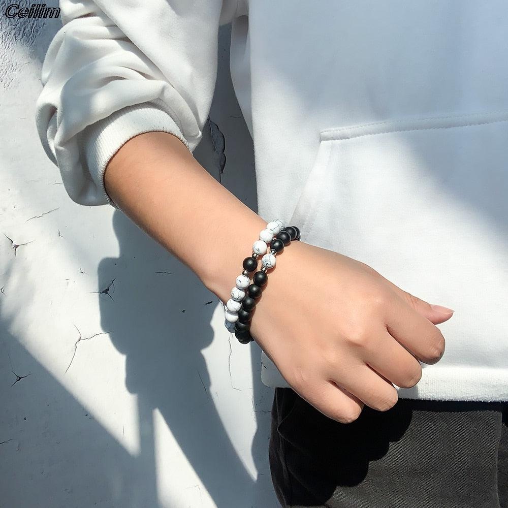 Magnetic Couples Bead Bracelets – Black and White-Couple Bracelet-Auswara