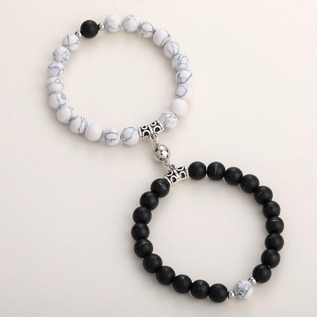 Magnetic Couples Bead Bracelets – Black and White-Couple Bracelet-Auswara