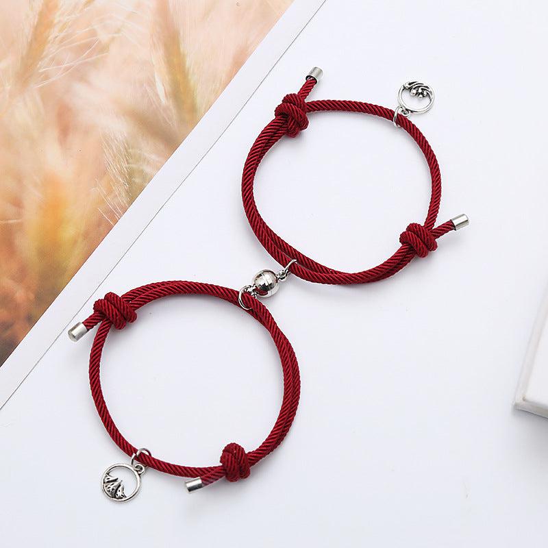 Magnetic Maroon Rope Friendship Bracelets-Friendship Bracelets-Auswara