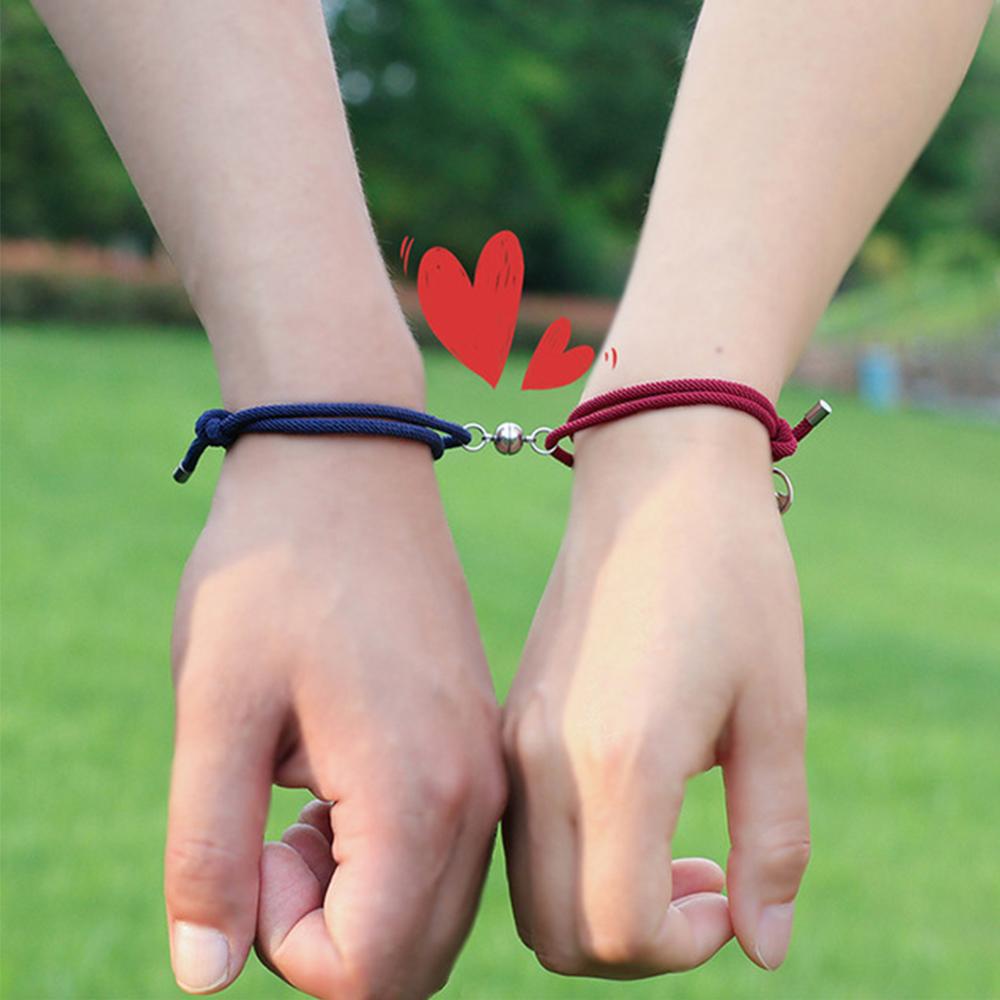 Magnetic Navy & Maroon Rope Bracelets for Couples-Couple Bracelet-Auswara