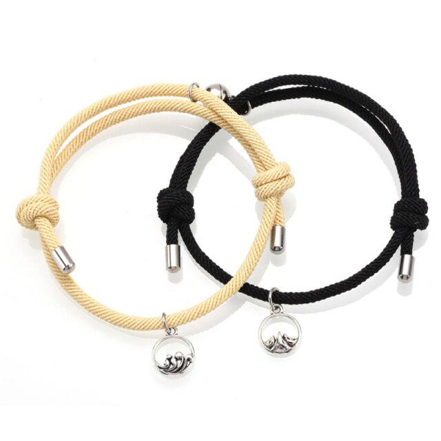 Magnetic Off White & Black Rope Bracelets for Couples-Couple Bracelet-Auswara