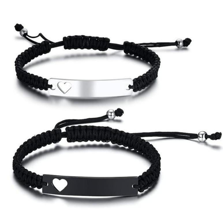 Magnetic Personalised Couples Matching Bracelets with Hollow Hearts-Couple Bracelet-Auswara