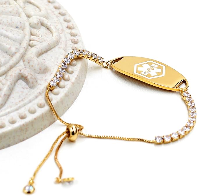 MedLux Aura – Gold Colour with Cubic Zirconia-Medical ID Bracelet-Auswara