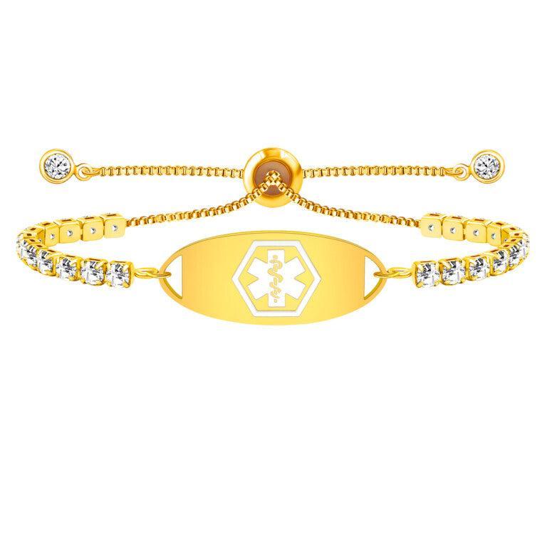 MedLux Aura – Gold Colour with Cubic Zirconia-Medical ID Bracelet-Auswara