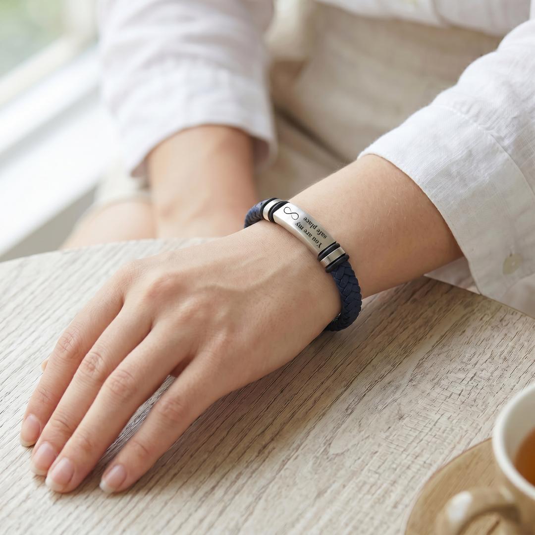 Navy Belle Personalised Women Leather Bracelet-Personalised Bracelet-Auswara