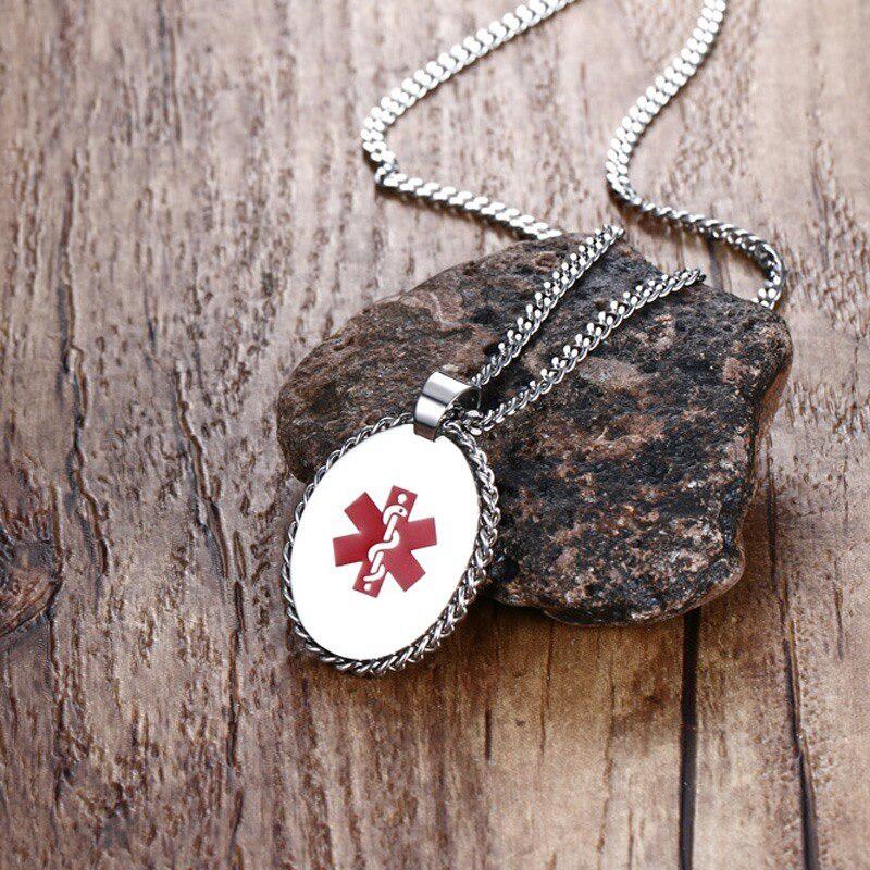 Oval Medical Alert ID Necklace-Medical Necklace-Auswara
