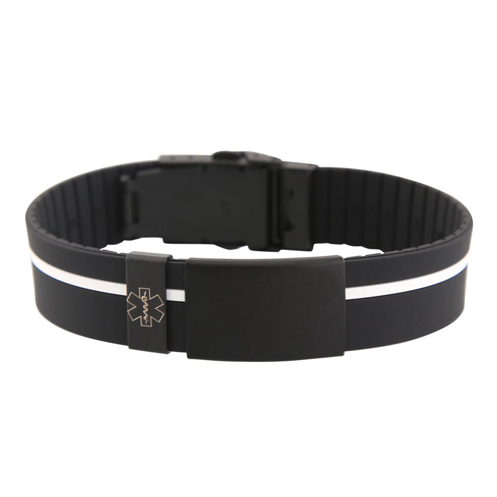 Pami Stripe Silicone Sports Medical ID Bracelet – Black & White-Medical ID Bracelet-Auswara