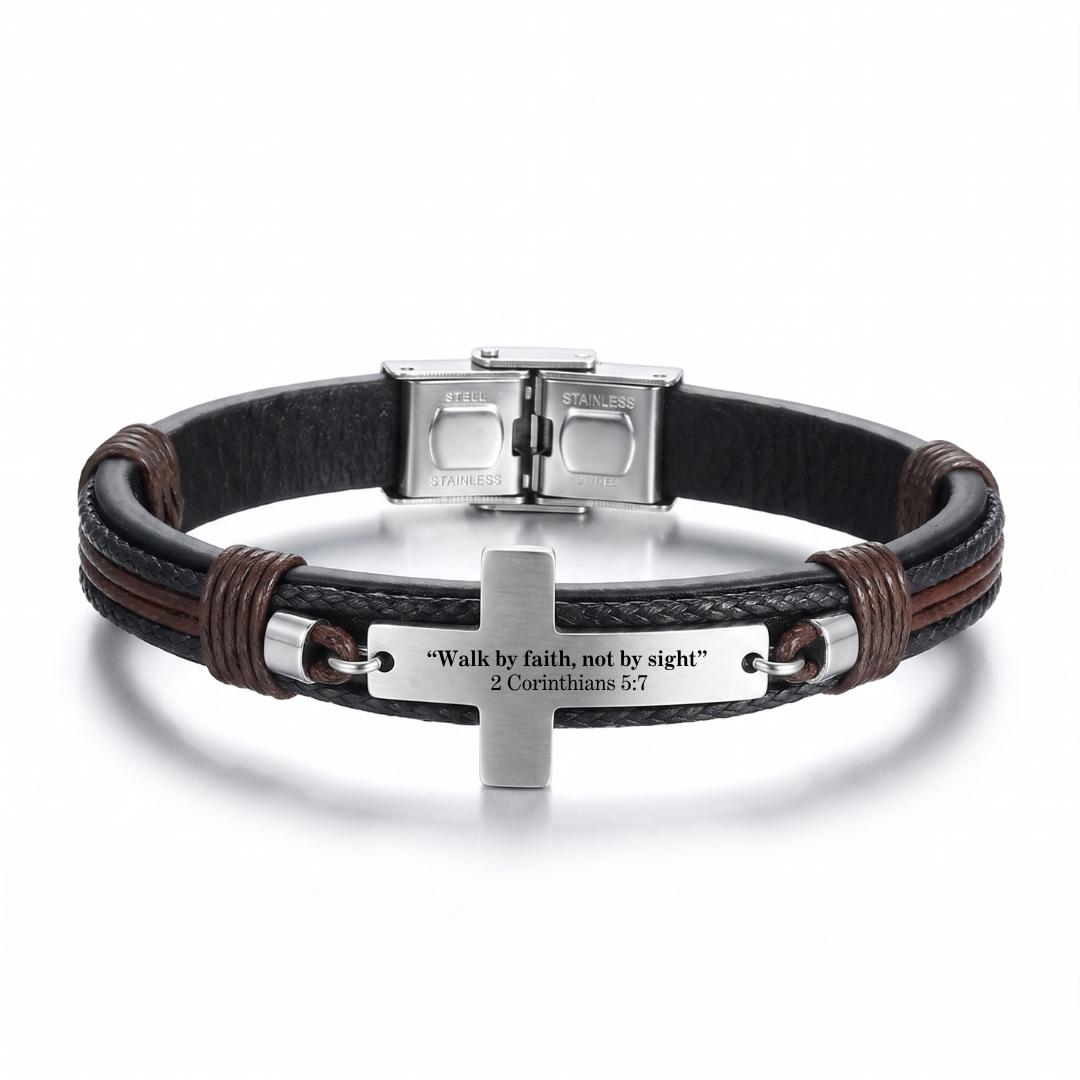 Personalisd Covenant Men's Leather Cross Bracelet-Cross Bracelet-Auswara