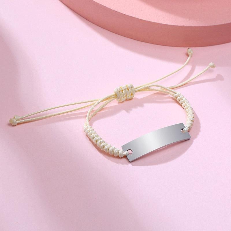 Personalised Beige ID Rope Braided Bracelet-Identification Bracelet-Auswara