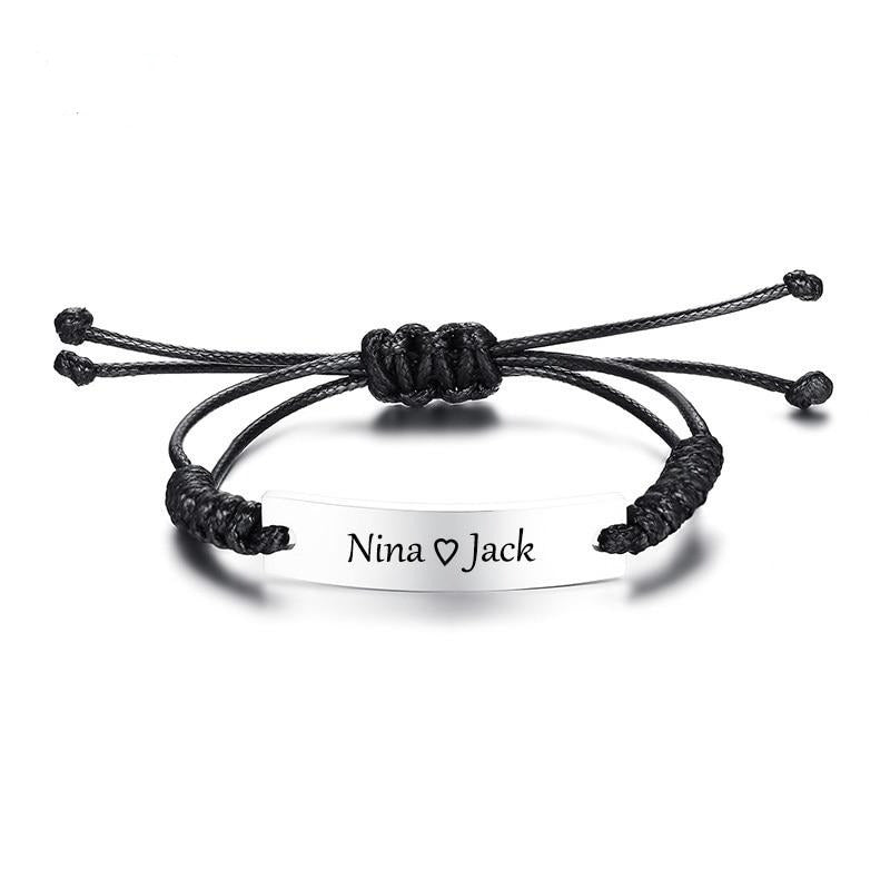 Personalised Black ID Rope Braided Bracelet-Identification Bracelet-Auswara