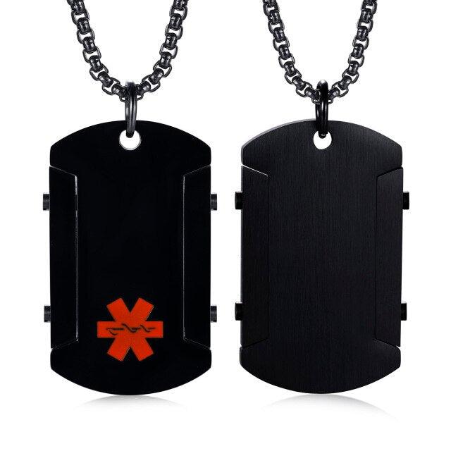 Personalised Black Medical Alert ID Pendant-Medical Necklace-Auswara