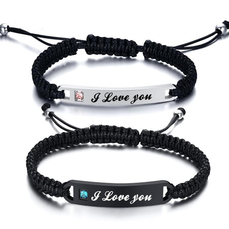 Personalised Couples Engravable Bar Bracelets with Cubic Zirconia-Couple Bracelet-Auswara
