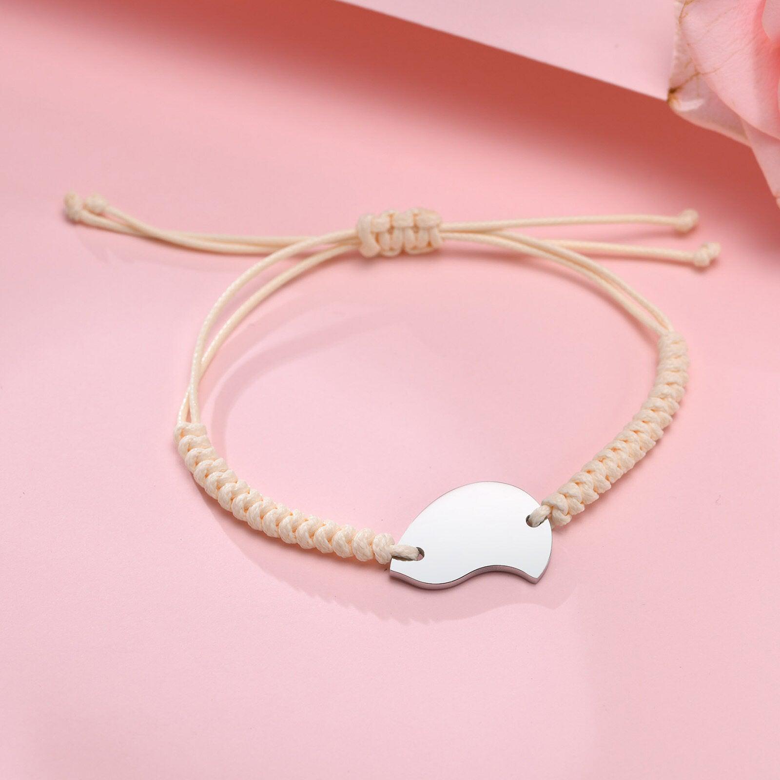 Personalised Couples Puzzle Heart Rope Bracelets-Couple Bracelet-Auswara