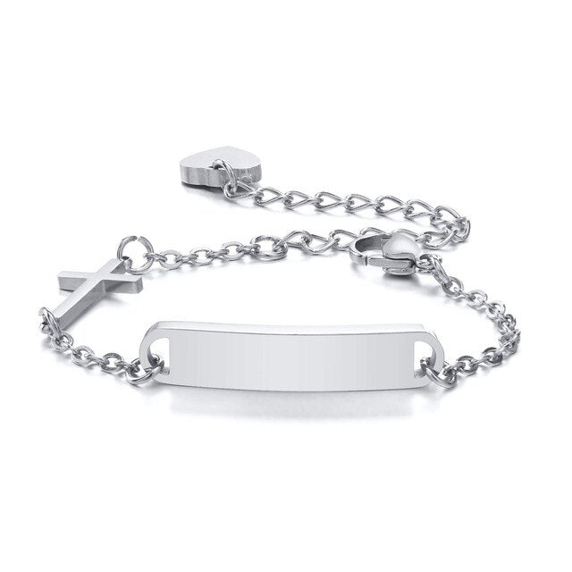 Personalised Cross Bracelet with Custom Bar – Silver Colour-Cross Bracelet-Auswara