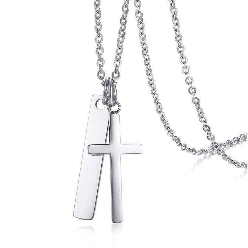 Personalised Cross Necklace with Vertical Bar-Cross Necklace-Auswara