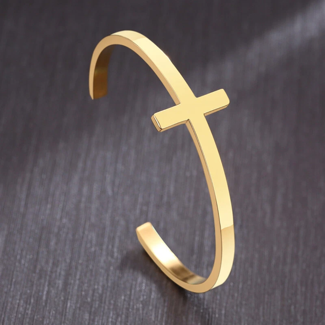 Personalised Gold Colour Cross Cuff Christian Bracelet