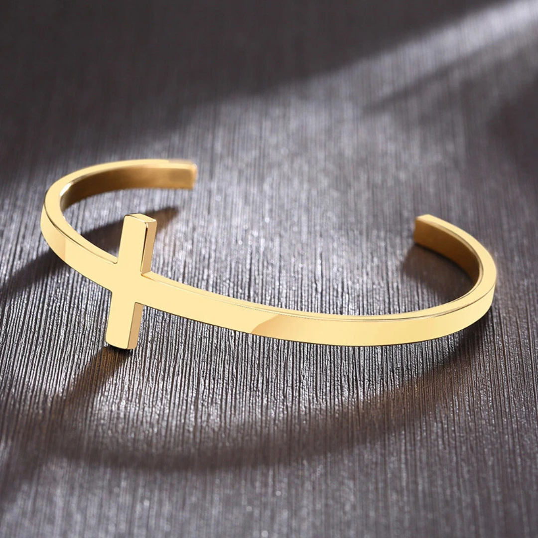 Personalised Gold Colour Cross Cuff Christian Bracelet