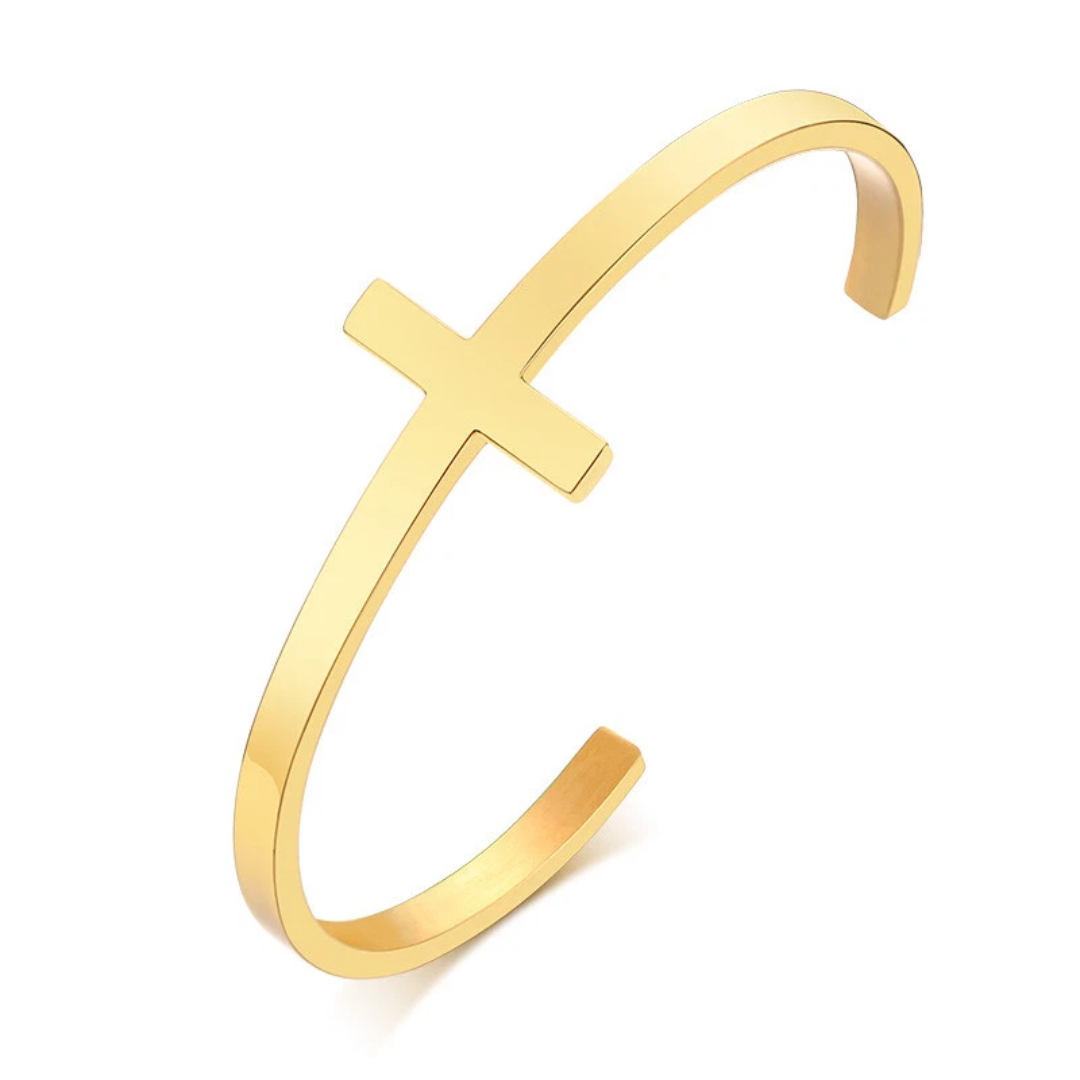 Personalised Gold Colour Cross Cuff Christian Bracelet