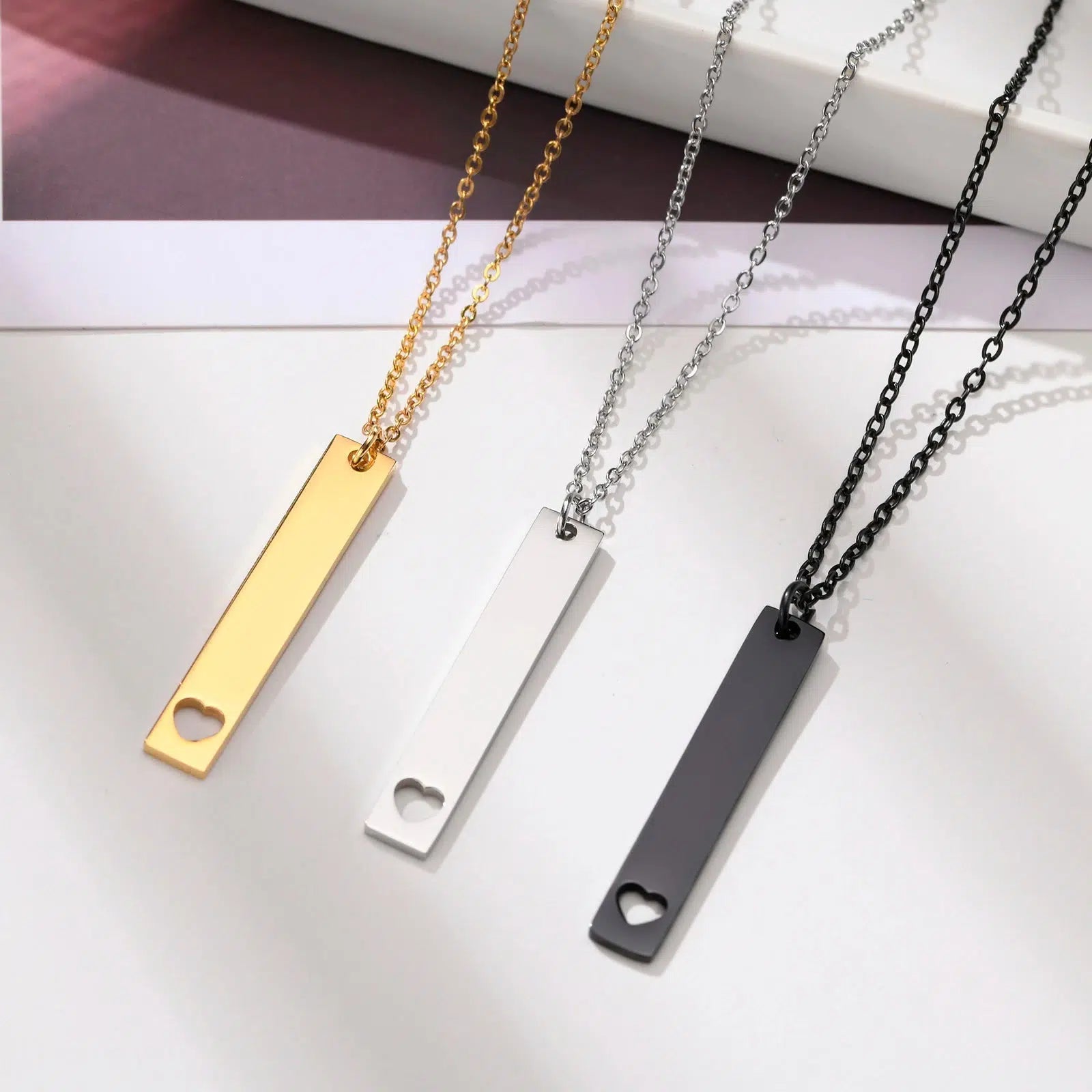 Personalised Heart Bar Necklace-Personalised Necklace-Auswara