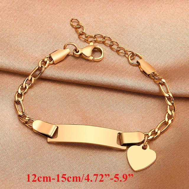 Personalised Kids ID Bracelet with Heart Charm-Kids Bracelet-Auswara