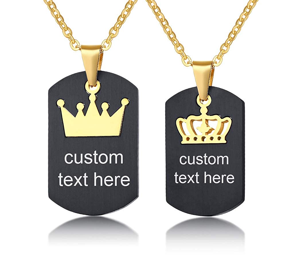 Personalised King and Queen Crown Matching Set Necklace-Couples Necklace-Auswara