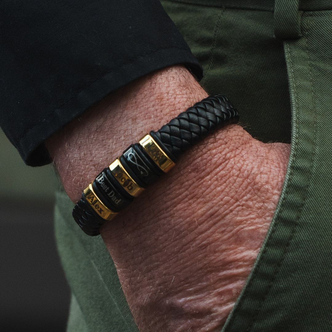 Personalised Leather Bracelet with Coloured Steel