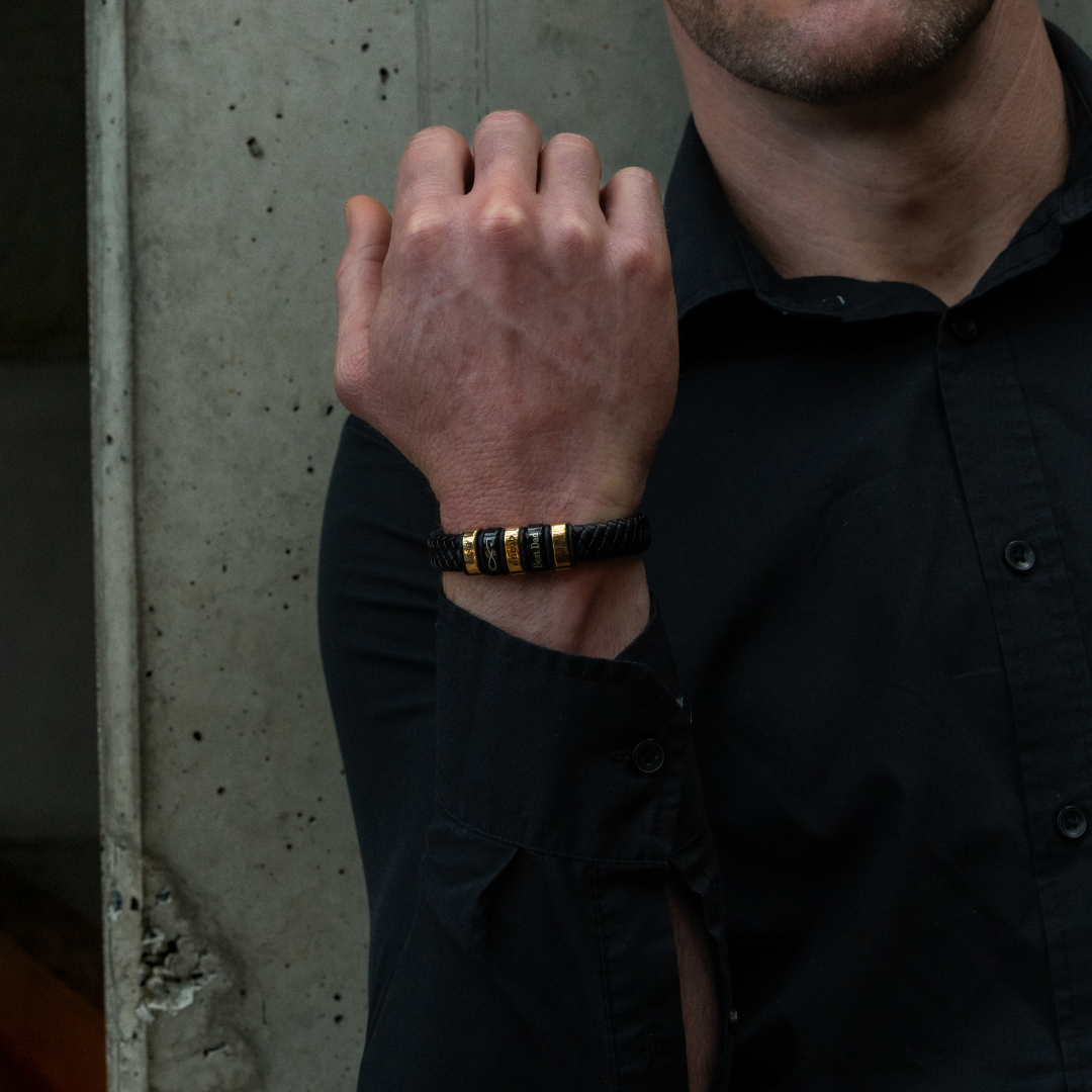 Personalised Leather Bracelet with Coloured Steel