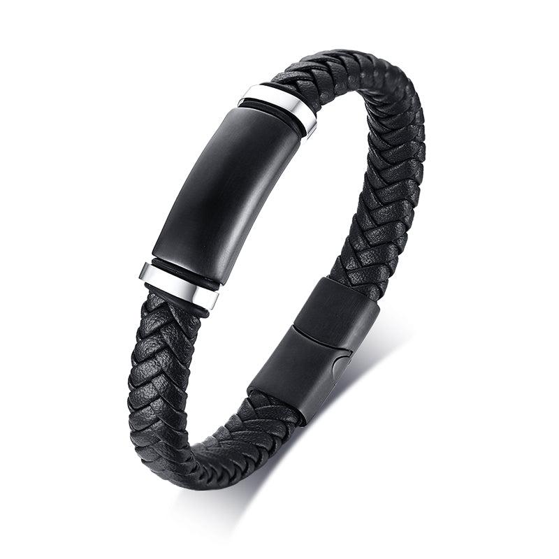 Personalised Leather Bracelet with Black Bar (OLD TEMPLATE)-Personalised Bracelet-Auswara