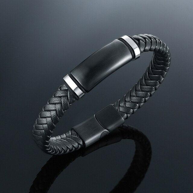 Personalised Leather Bracelet with Black Bar (OLD TEMPLATE)-Personalised Bracelet-Auswara