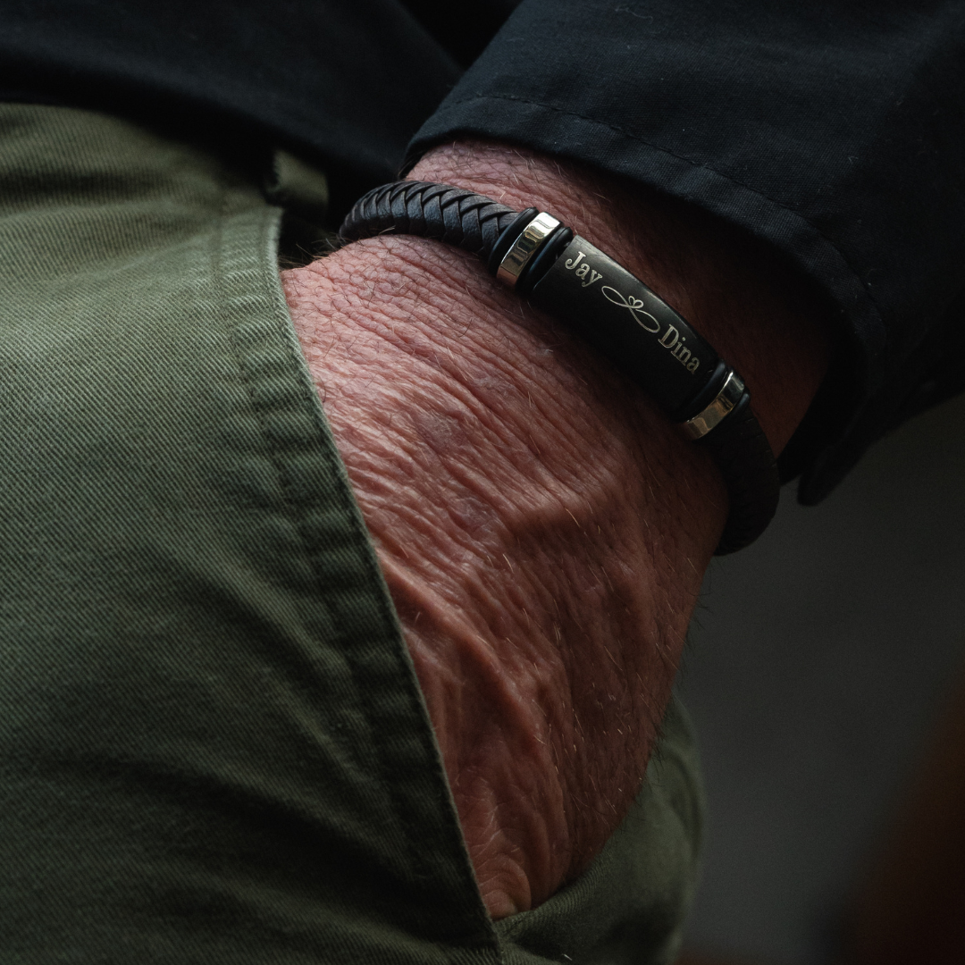 Personalised Leather Bracelet with Stainless Steel Bar