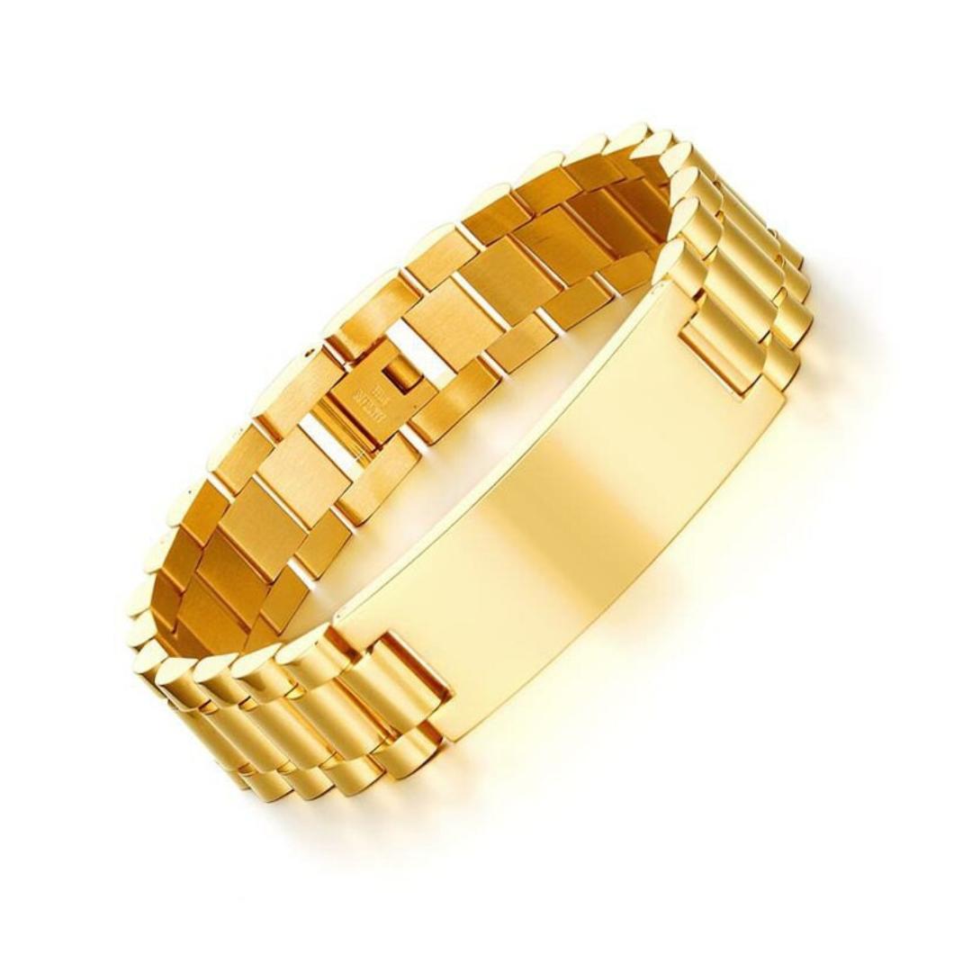 Personalised Lumira Steel Bracelet in Gold Colour-Personalised Bracelet-Auswara